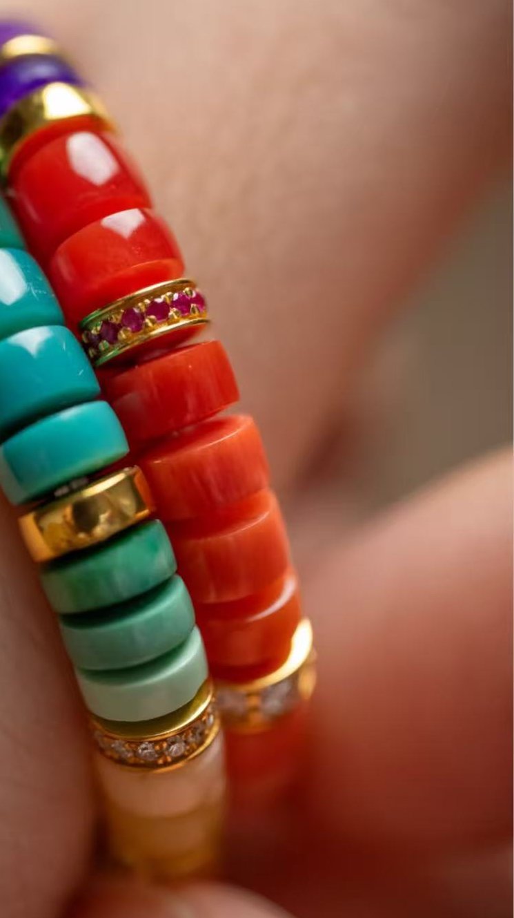 Turquoise and cinnabar stack bracelet