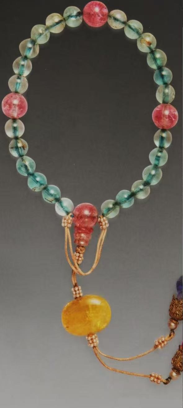Palace green quartz and pink tourmaline prayer beads